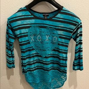 XOXO Kids Teal and Black Striped Long Sleeve Top